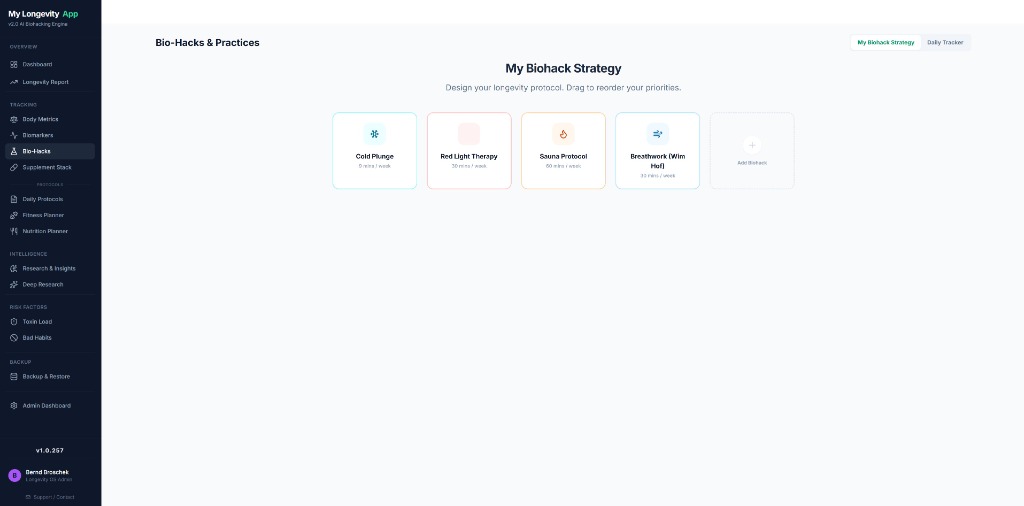 Longevity - Bio-Hacks Feature in MyLongevityApp